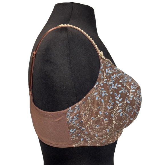Lunaire Semi Sheer Unlined Bra Size‎ 40DD Brown Blue Embroidered Underwire - Picture 4 of 9